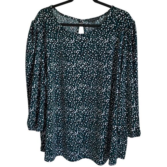 Adrianna Papell Tops - Adrianna Papell Blouse Sz 3X Polka Dots Green Black White 3/4 Sleeves Career